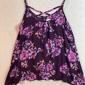 Torrid 1X Purple Floral Cami Blouse Cage Back Handkerchief
